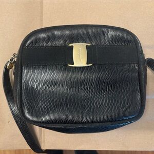 Salvatore Ferragamo Vara Leather Black Crossbody Bag with Gold Accent